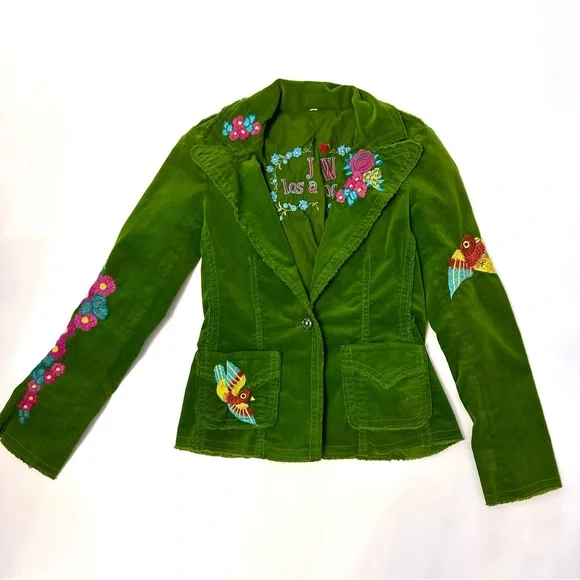 Johnny Was Green Floral Bird Pheasant Peacock Embroidered Blazer Jacket Small - Picture 2 of 11